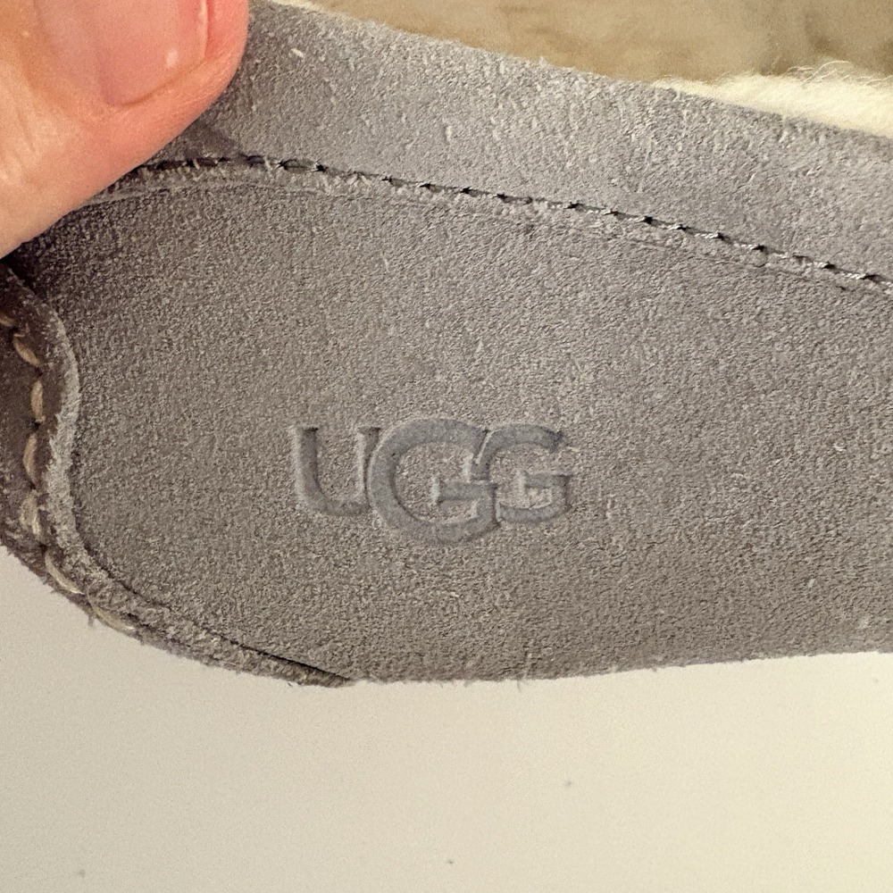 UGG Women's Gray Suede Ansley Shearling Moccasin Slippers Size 8 - Picture 6 of 9